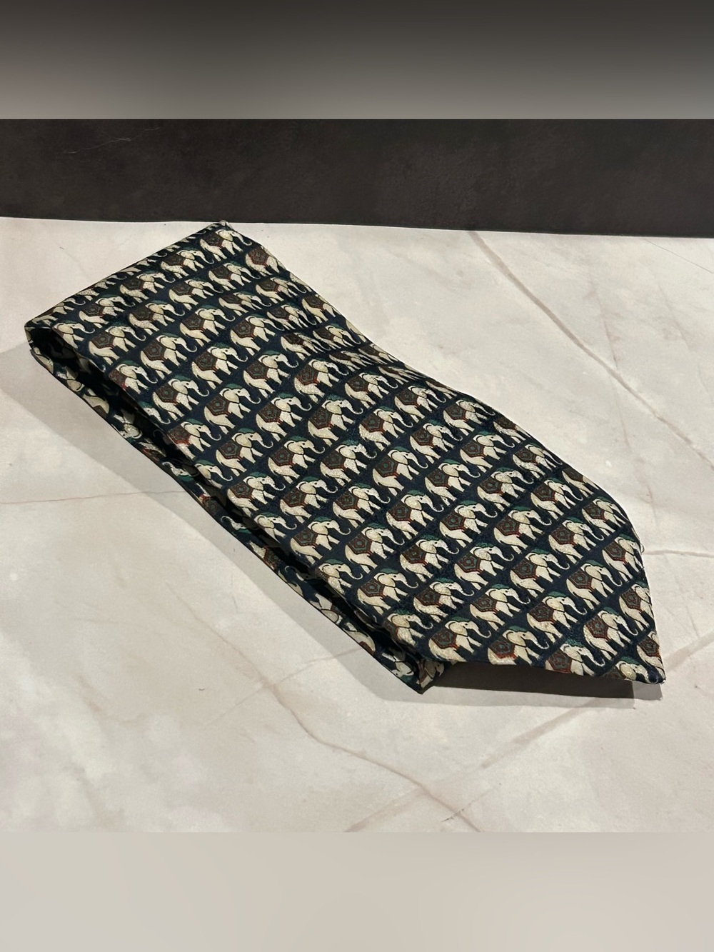 Ferrari Navy Silk 60.5” Tie with Elephant Motif